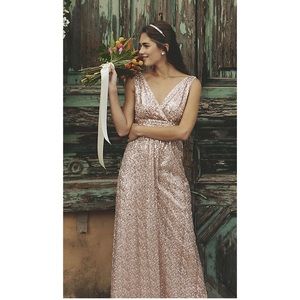 Sequin V-Neck Bridesmaid Dress with Empire Waist